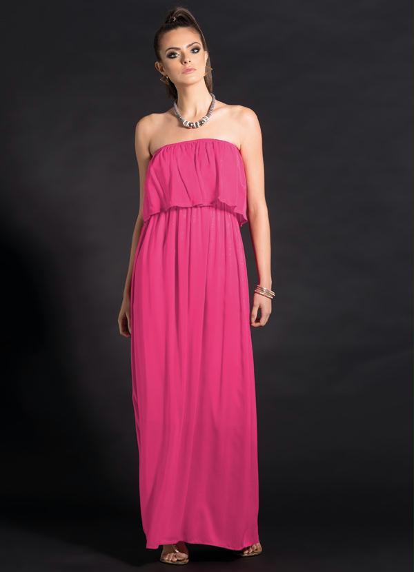 Quintess - Vestido Longo com Babado no Decote Pink
