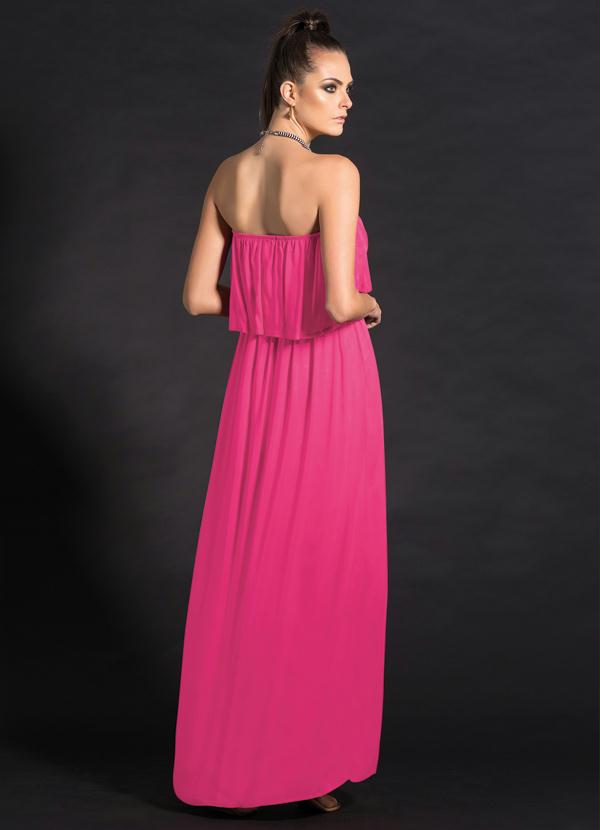 Quintess - Vestido Longo com Babado no Decote Pink 3