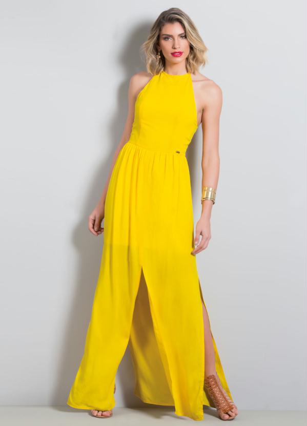 vestido amarelo longo simples