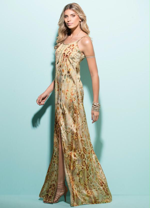 Quintess - Vestido Longo com Fendas Animal Print