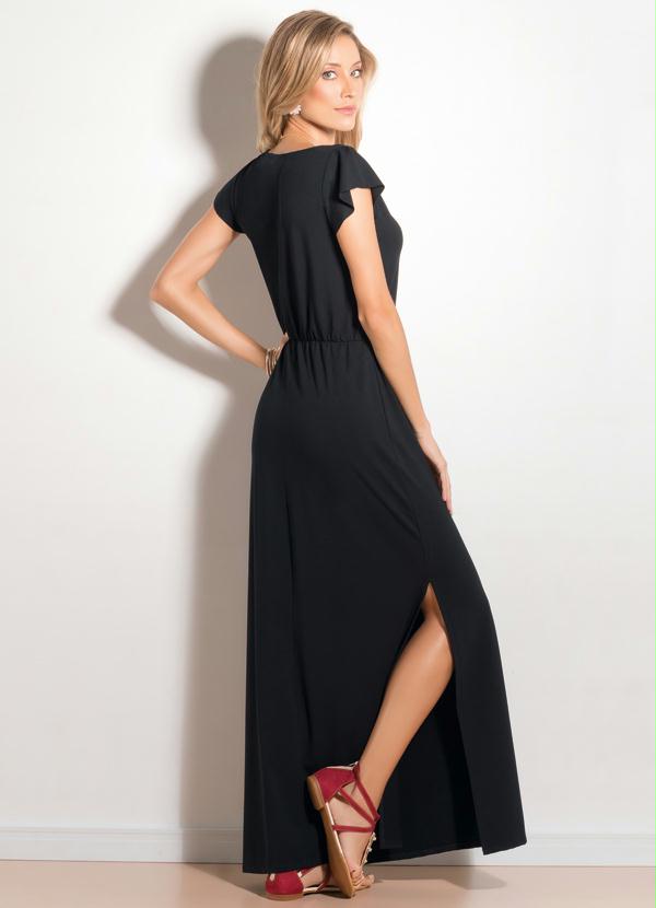 Quintess - Vestido Longo com Fendas Preto 3