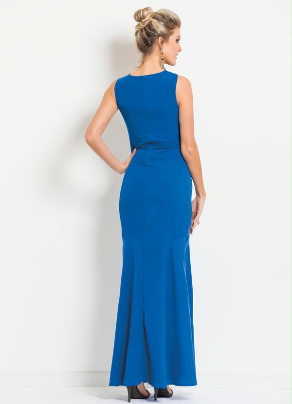 Janine - Vestido Longo com Transpasse Frontal Azul 2