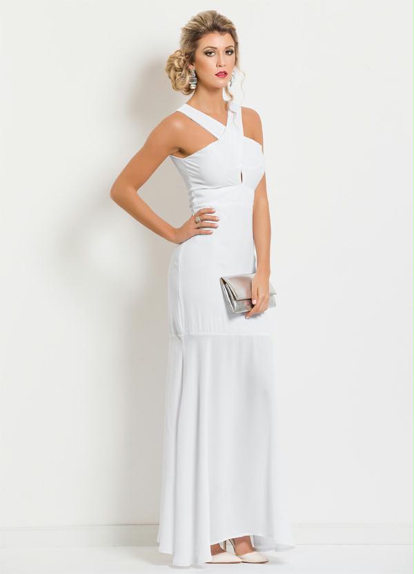 Janine - Vestido Longo com Transpasse Frontal Branco