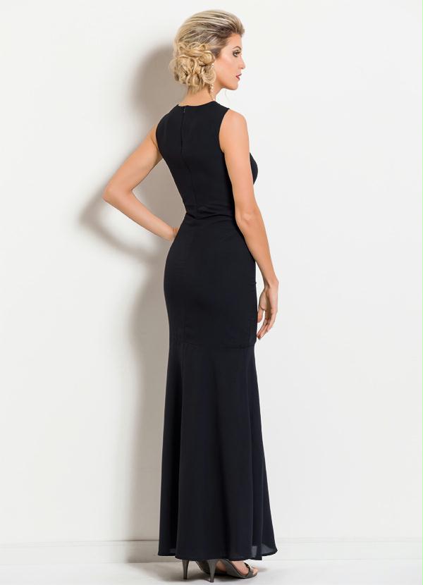 Janine - Vestido Longo com Transpasse Frontal Preto 2
