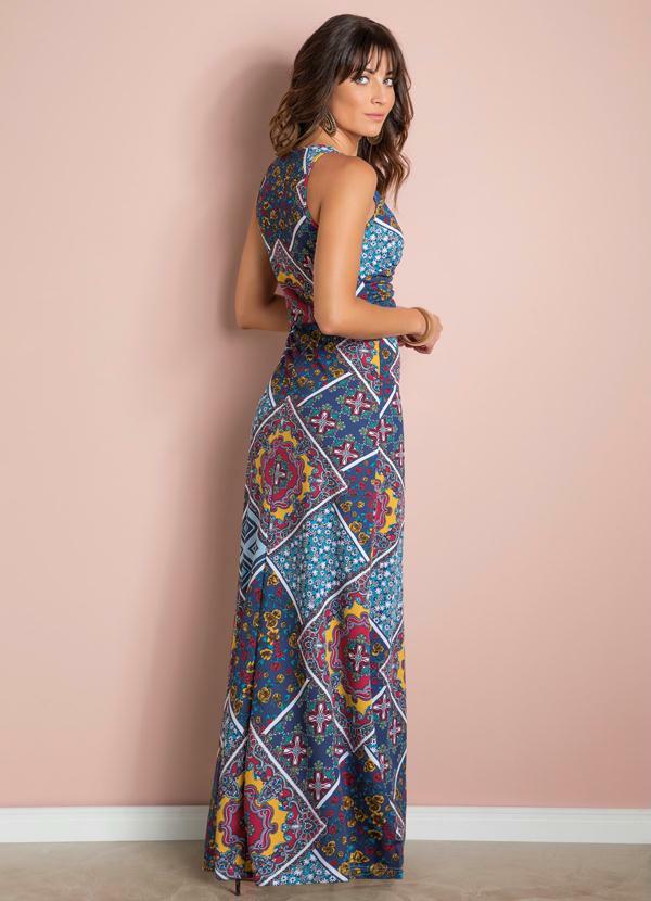 Outlet - Vestido Longo Decote Transpassado Tapeçaria 2