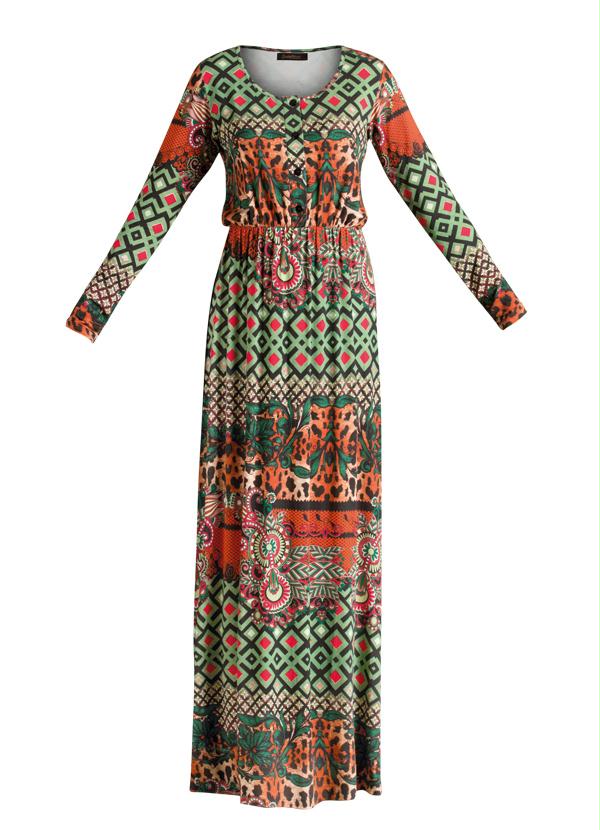 Quintess - Vestido Longo Decote V Estampa Mix 4