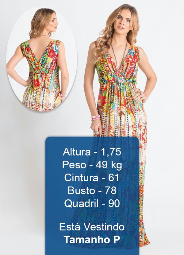 Quintess - Vestido Longo Decote V Étnico Floral 2
