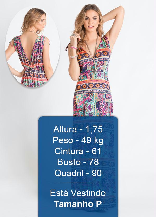 Quintess - Vestido Longo Decote V  Étnico Rosa 2