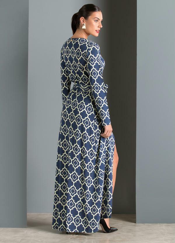 Quintess - Vestido Longo Envelope Estampado Fenda Lateral 2
