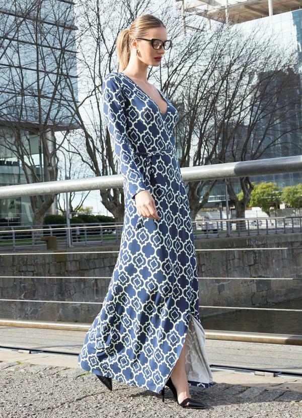 Quintess - Vestido Longo Envelope Estampado Fenda Lateral 3