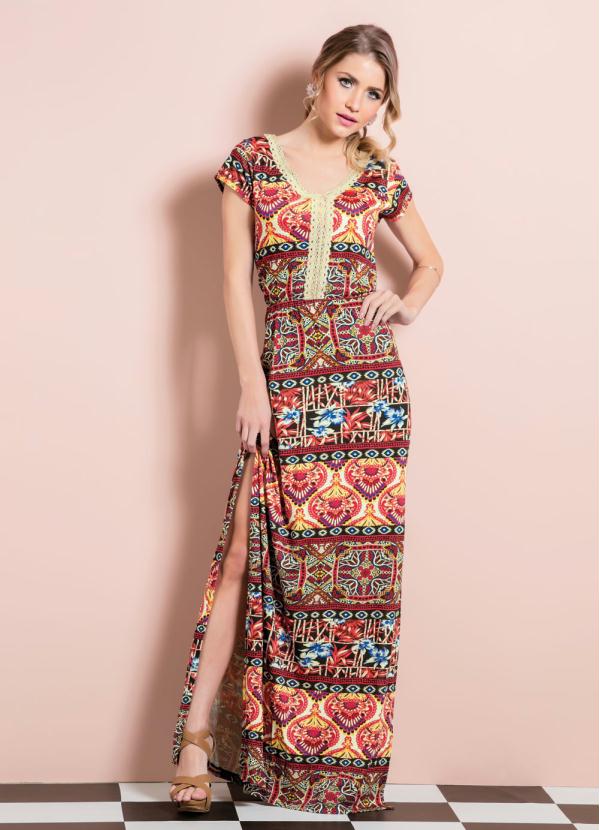 Outlet - Vestido Longo Étnico com Fenda Lateral 2