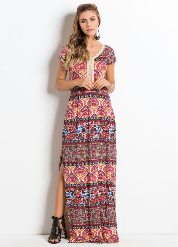 Outlet - Vestido Longo Étnico com Fenda Lateral 3