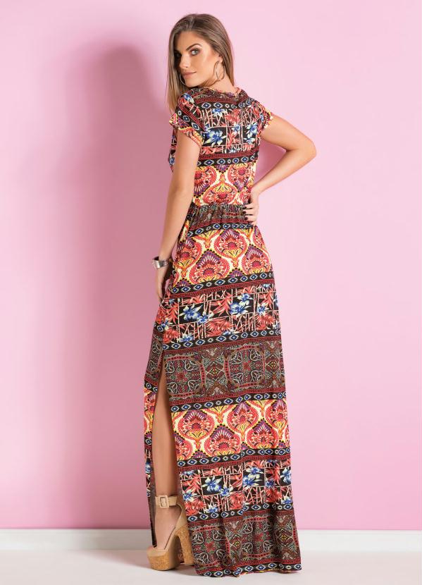 Outlet - Vestido Longo Étnico com Fenda Lateral 5