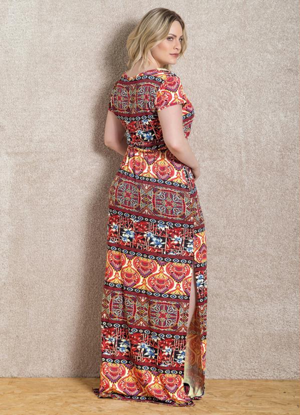 Outlet - Vestido Longo Étnico com Fenda Lateral 6