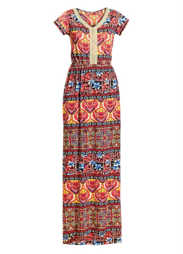 Outlet - Vestido Longo Étnico com Fenda Lateral 8