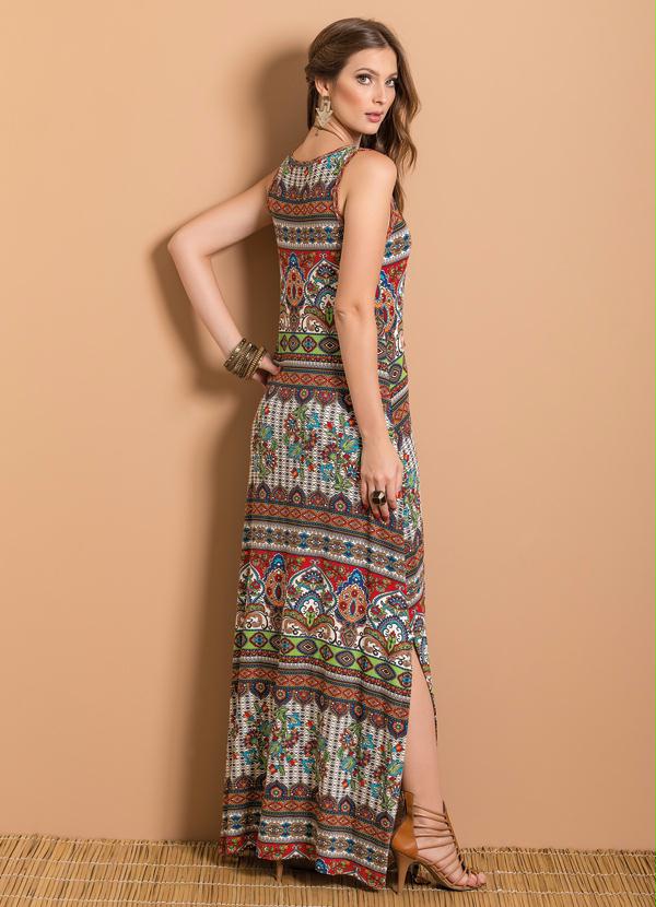 Quintess - Vestido Longo Étnico com Fenda 2