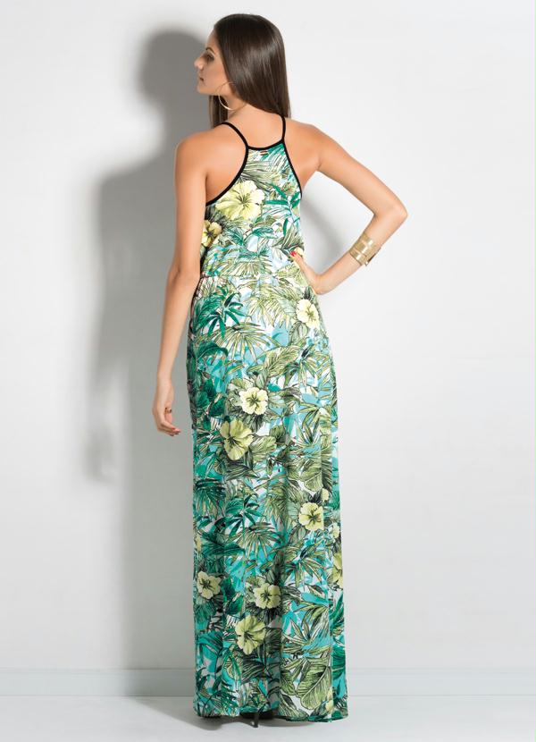 Quintess - Vestido Longo Fenda Frontal Folhagem 2