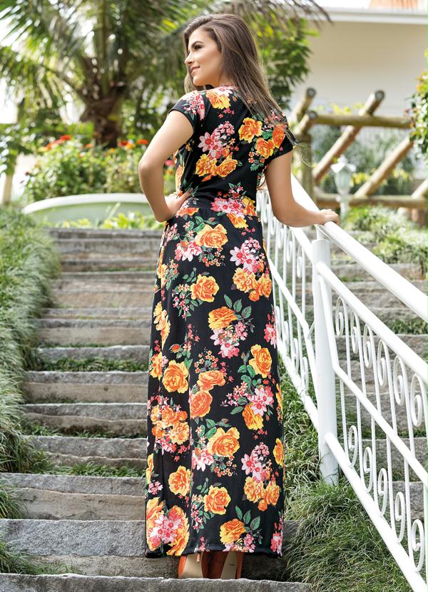 Outlet - Vestido Longo Floral Manga Curta Moda Evangélica 2