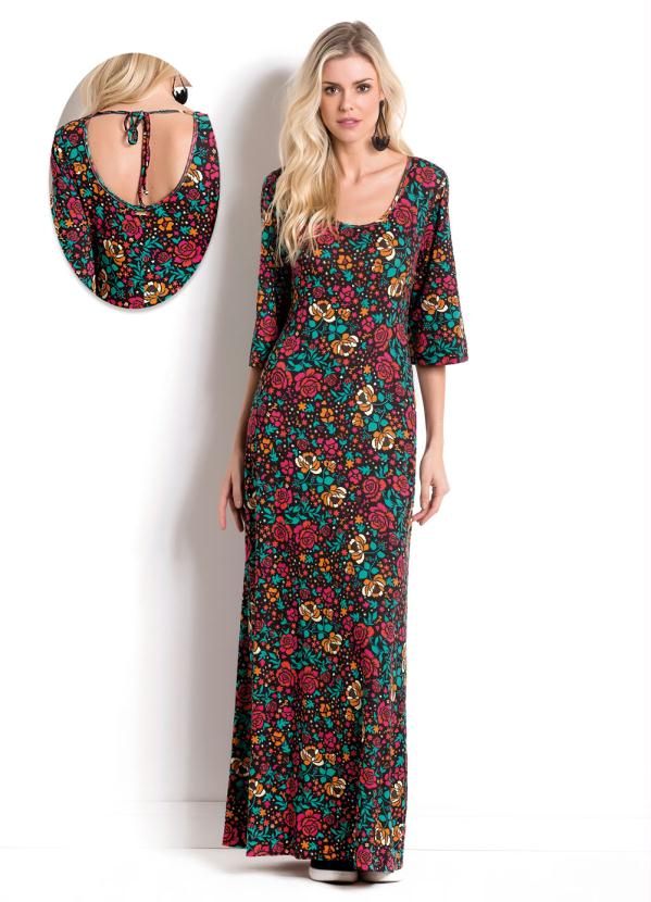 Quintess - Vestido Longo Floral Quintess com Amarração