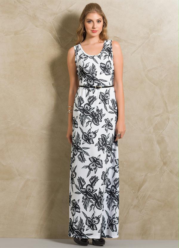 Moda Pop - Vestido Longo Floral sem Mangas