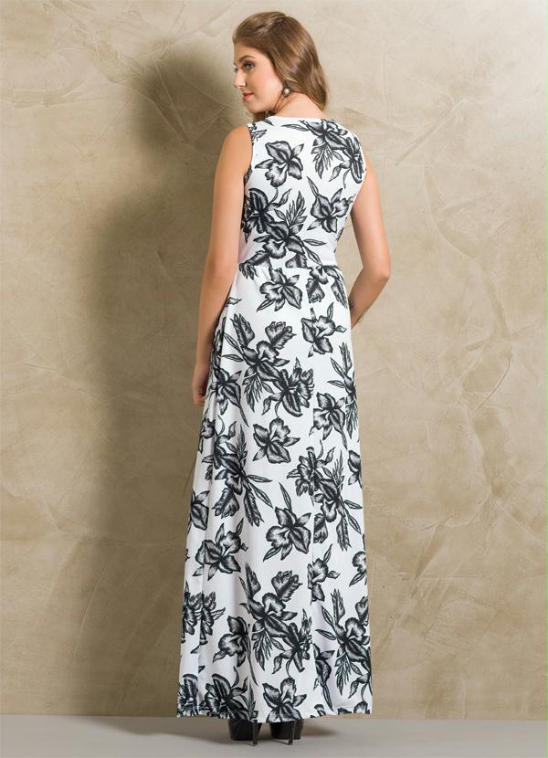 Moda Pop - Vestido Longo Floral sem Mangas 2