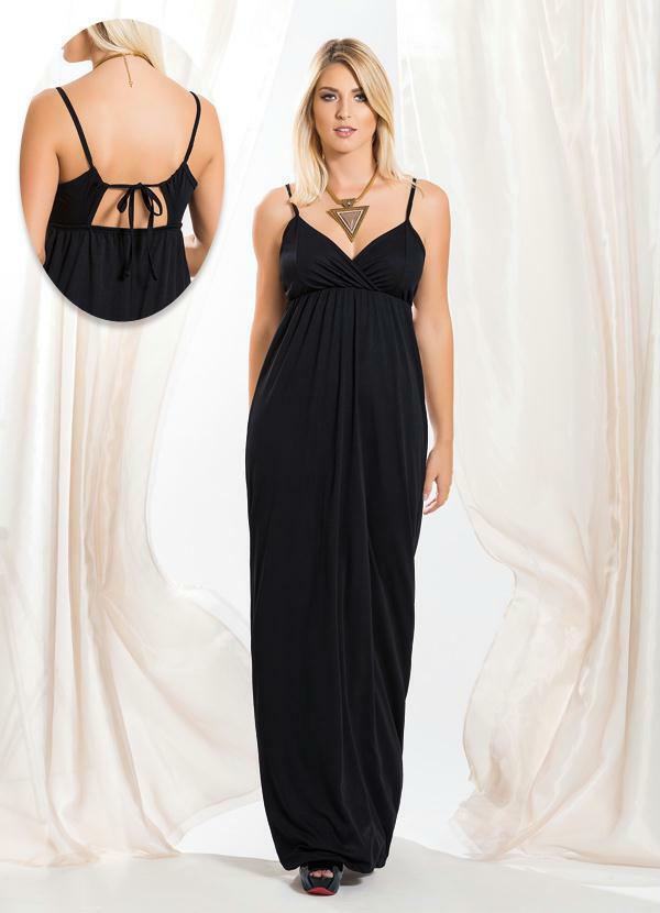 vestido longo preto transpassado