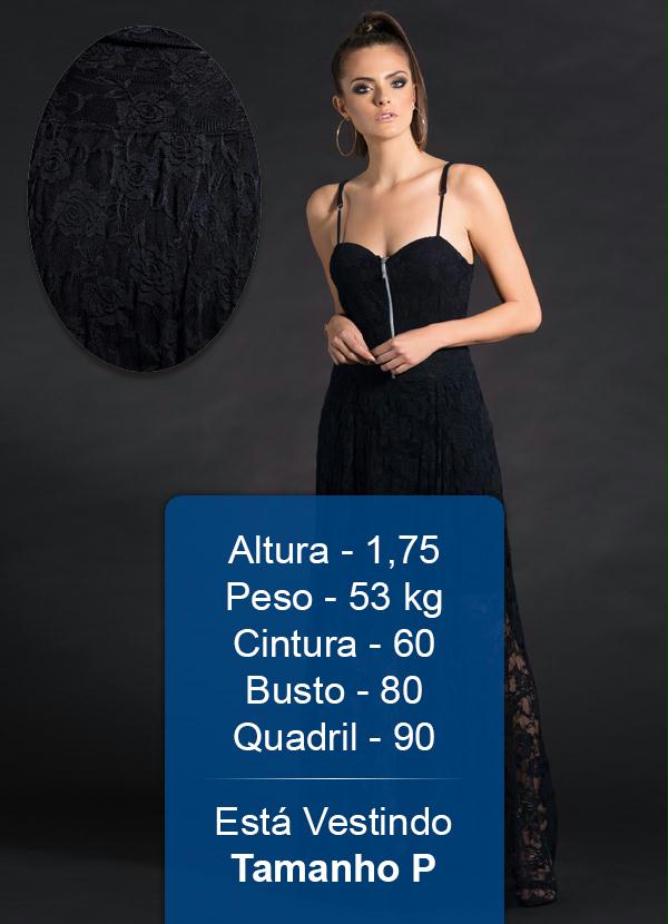 Quintess - Vestido Longo Preto em Renda com Transparência 2