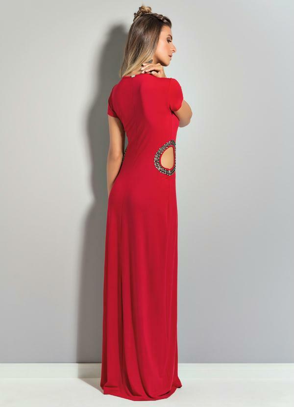 Quintess - Vestido Longo Quintess Vermelho com Aplicações 2