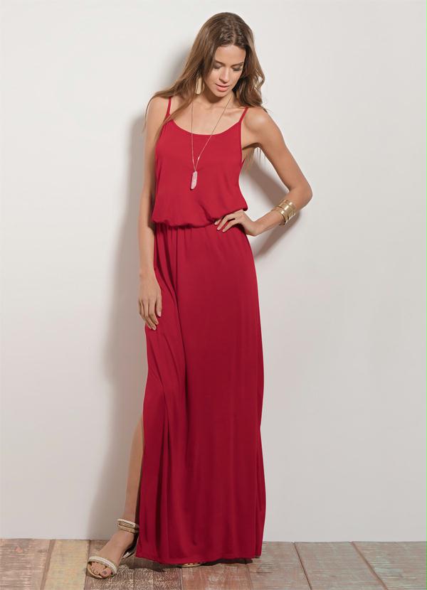 Quintess - Vestido Longo Quintess Vermelho com Fenda