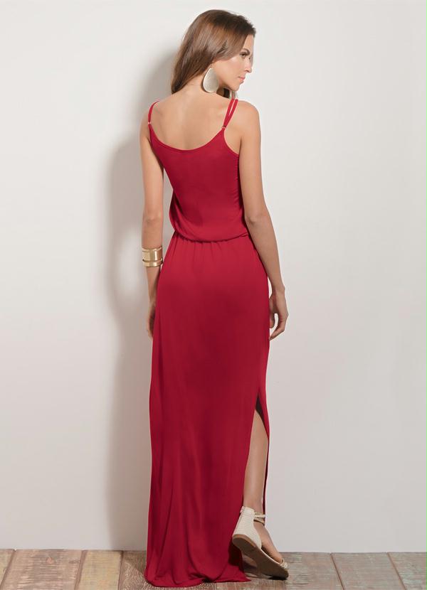 Quintess - Vestido Longo Quintess Vermelho com Fenda 2
