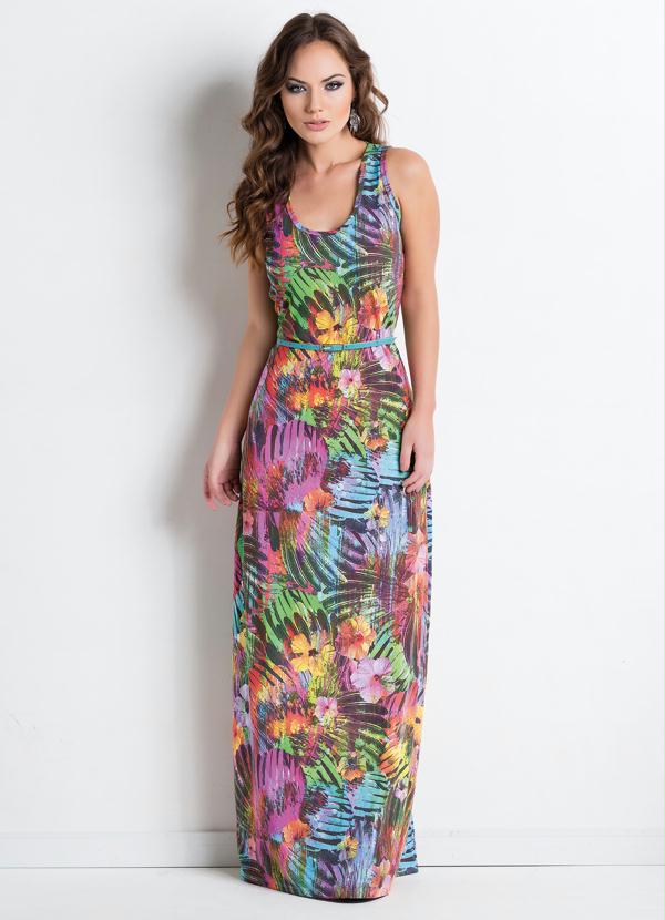 Outlet - Vestido Longo sem Mangas Floral