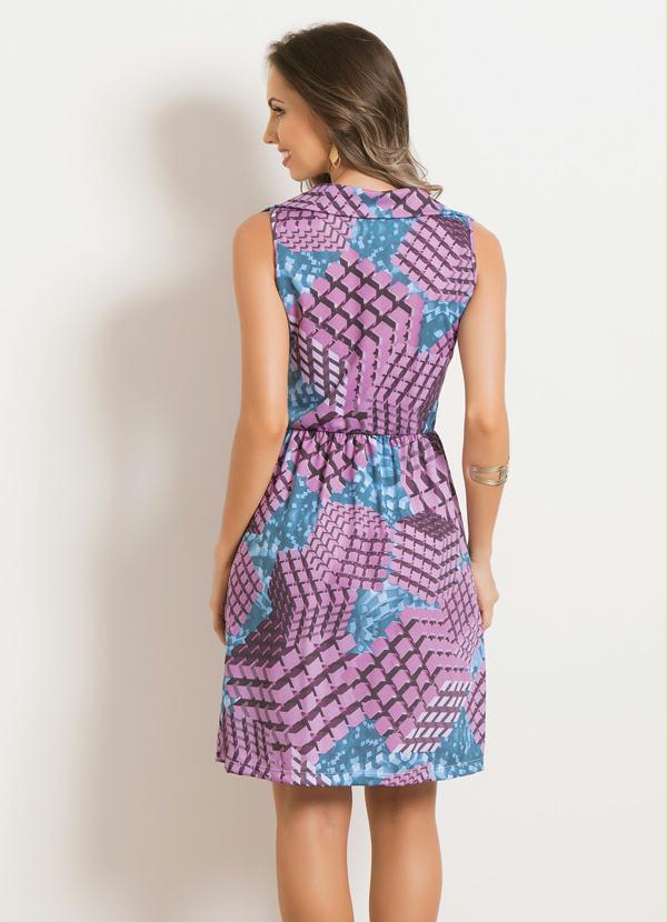 Outlet - Vestido com Gola Geométrico Decote Transpassado 2