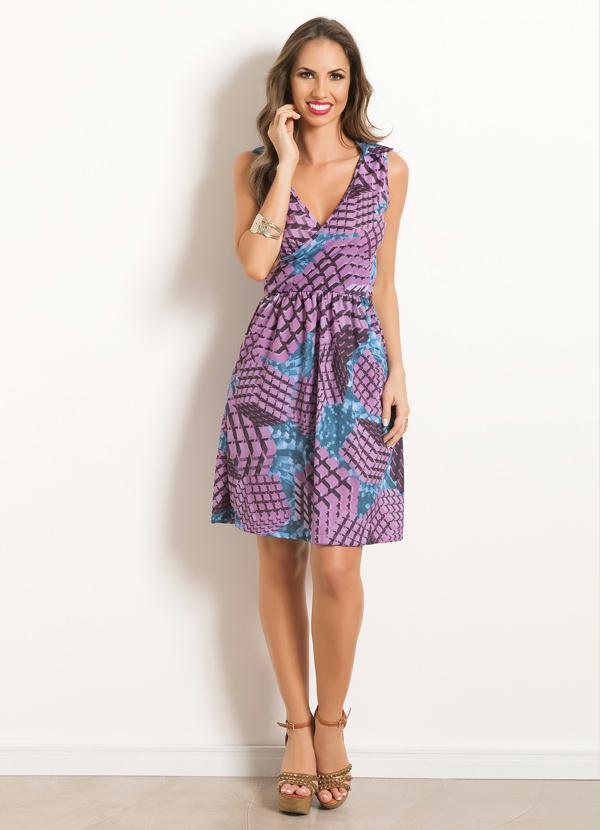 Outlet - Vestido com Gola Geométrico Decote Transpassado 3