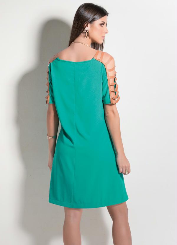 Multimarcas - Vestido de Mangas com Recortes Vazados Turquesa 2