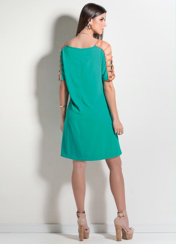 Multimarcas - Vestido de Mangas com Recortes Vazados Turquesa 4