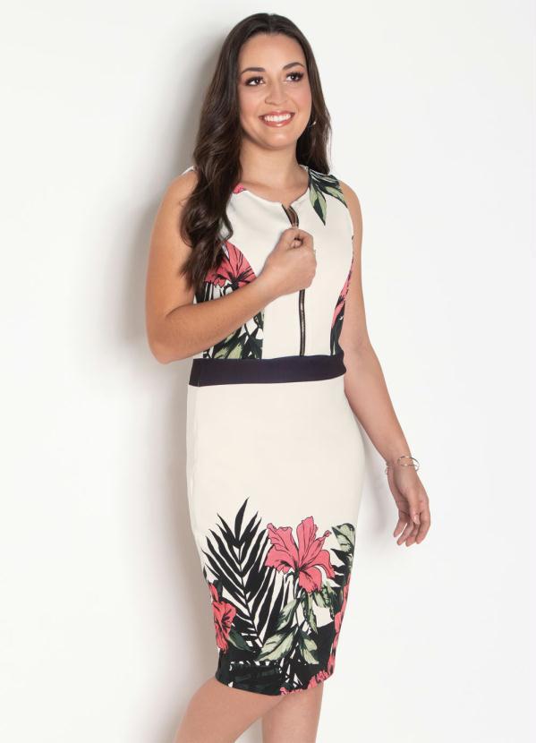 Outlet - Vestido Estampado Branco e Preto