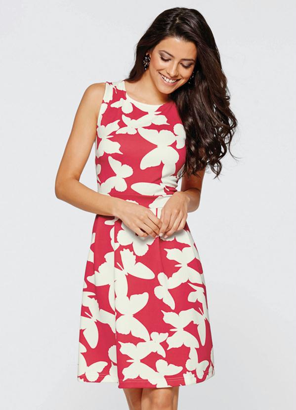 bonprix - Vestido Evasê Estampado Pink