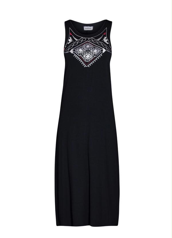 Quintess - Vestido Midi com Bordado no Decote Preto 5
