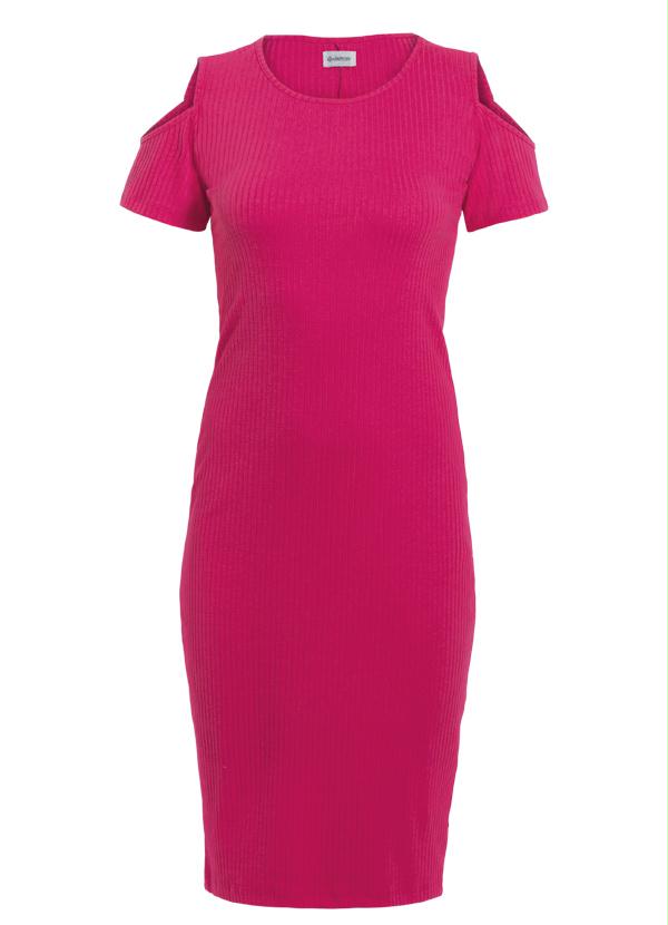 Quintess - Vestido Midi Rosa Ombros Vazados Quintess 6