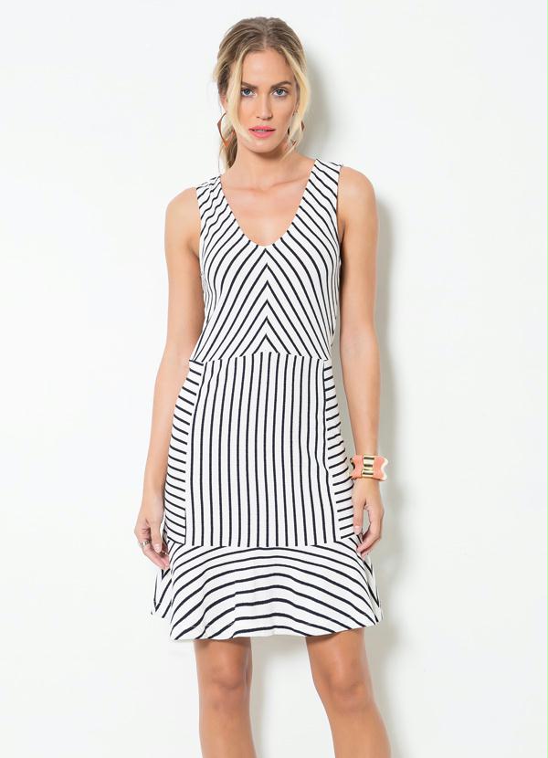 Multimarcas - Vestido Sino Listrado Marinho e Off White