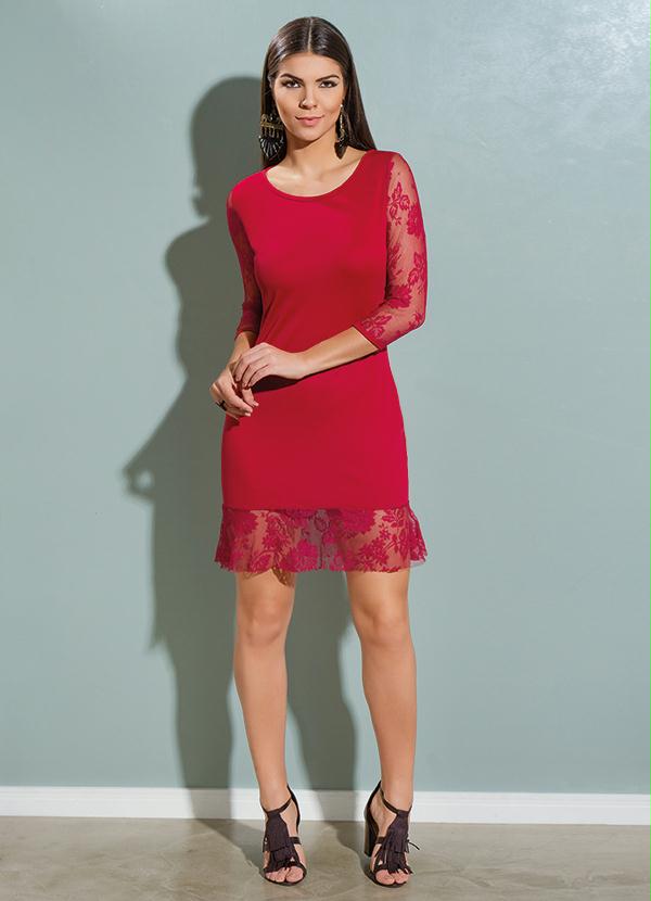 Outlet - Vestido Vermelha com Detalhes em Renda 4