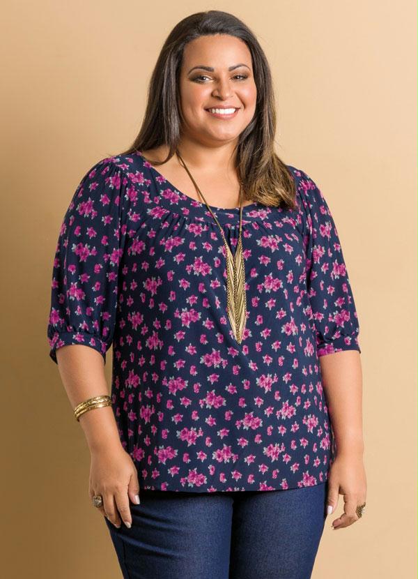 Marguerite - Blusa Decote Canoa Floral Plus Size 1