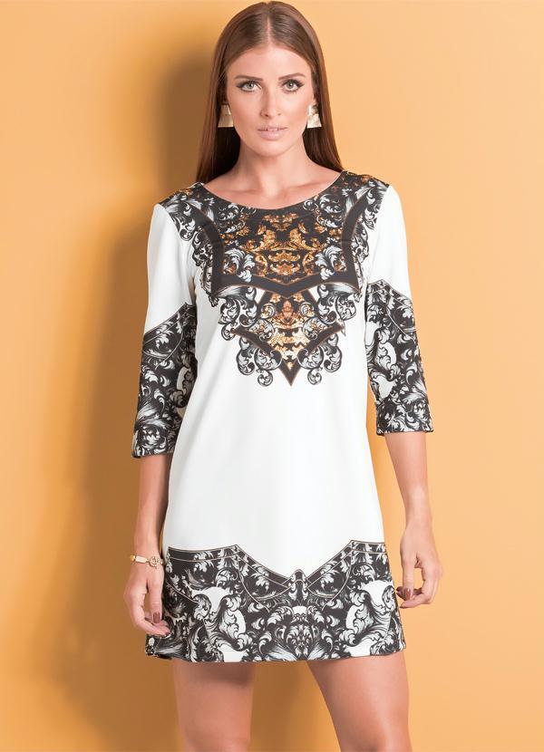 Ah - Vestido Bicolor Ana Hickmann Branco e Estampado