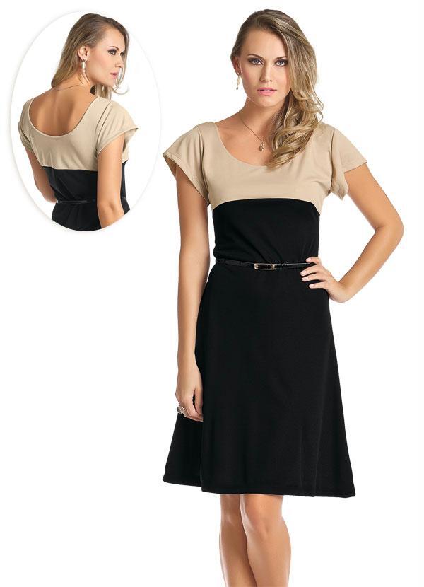 Outlet - Vestido Bicolor Preto e Bege