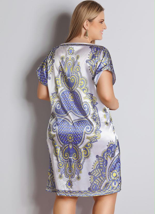 Quintess - Vestido Cetim Estampa de Lenço Plus Size 2