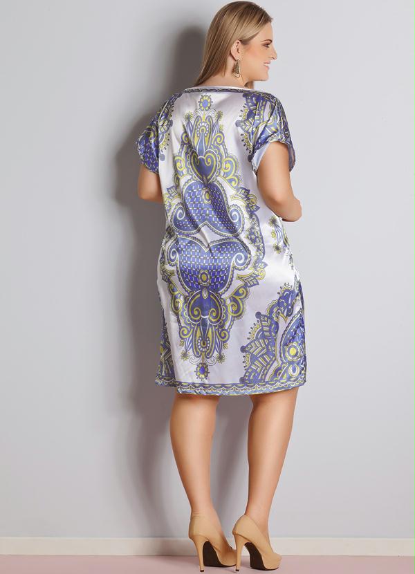 Quintess - Vestido Cetim Estampa de Lenço Plus Size 4