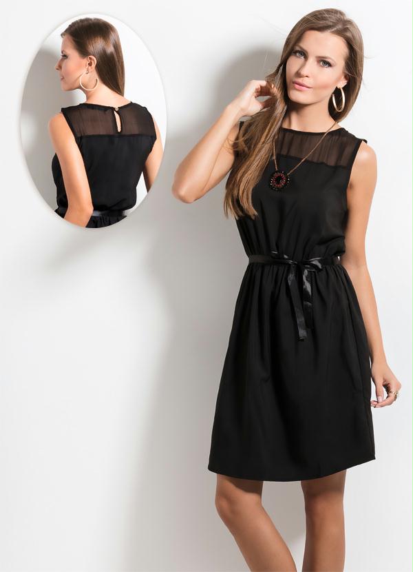 Ah - Vestido com Detalhe em Crepe Ah Preto