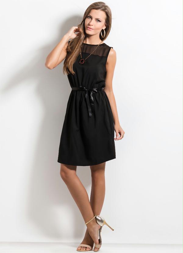 Ah - Vestido com Detalhe em Crepe Ah Preto 3