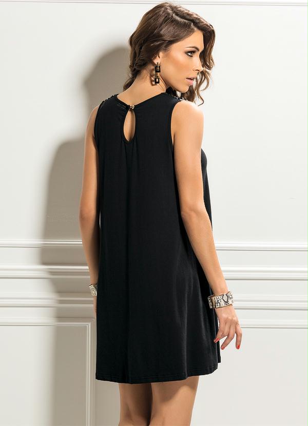 Quintess - Vestido Curto com Recortes Preto 2