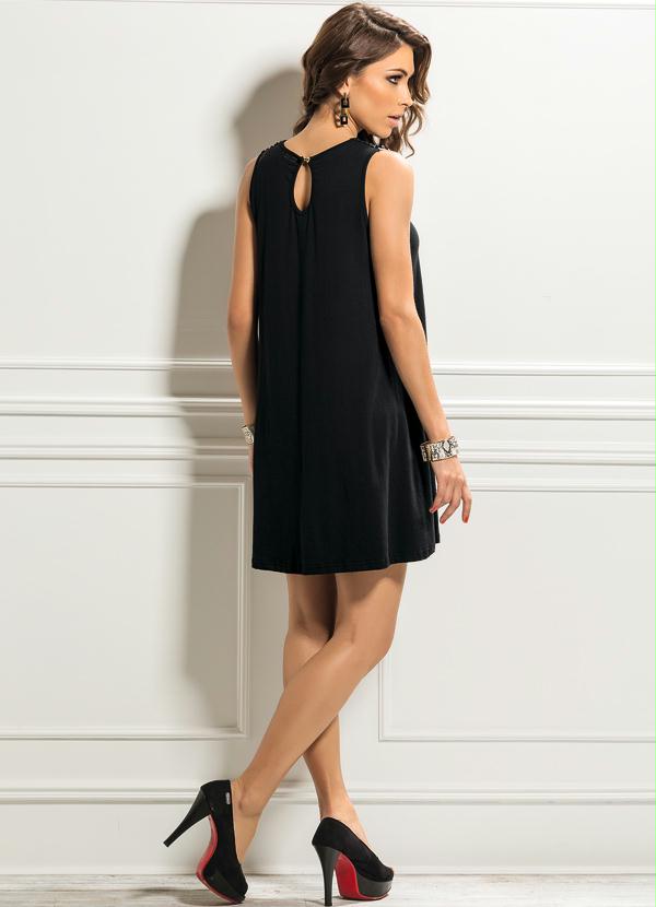 Quintess - Vestido Curto com Recortes Preto 6